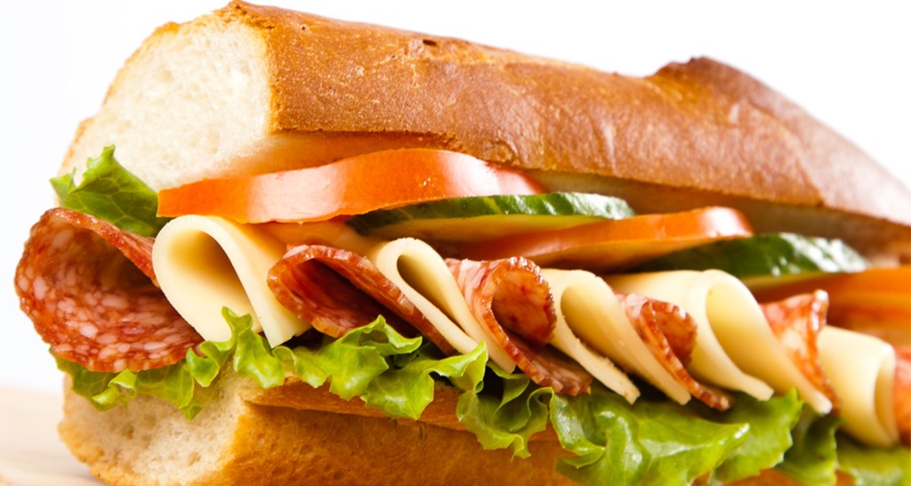 Freshly made deli sandwich on a baguette